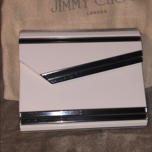 Jimmy choo white clutch with silver strap